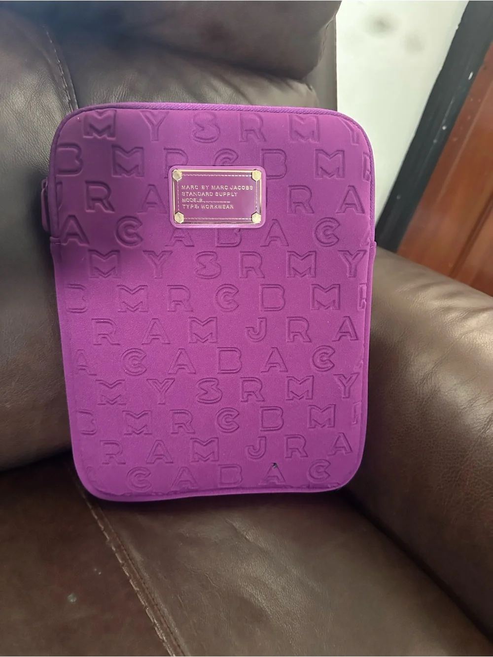Marc by Marc Jacobs Embossed Purple Tablet Sleeve with Logo Plate